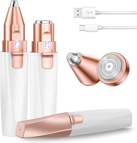 Rasoio Sopracciglia Rasoio Elettrico Viso Donna Peluria - Rasoio Elettrico Donna con Luce LED Indolore rifinitura Peli Fini per Viso, Fronte, Sopracciglia, Labbra, Mani, Ascelle e Gambe USB-C Carica