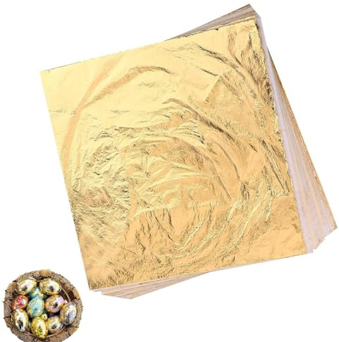 50 Blattgoldblätter für Kunst- und Heimwerkerprojekte, Goldfolienpapier, Goldflocken, zum Vergolden, Basteln, für Bilderrahmen, Harz, Bronzieren, Möbel, Nägel, Kerzen, Buddha-Felsmalerei, 5,5 x 5,5 Zo