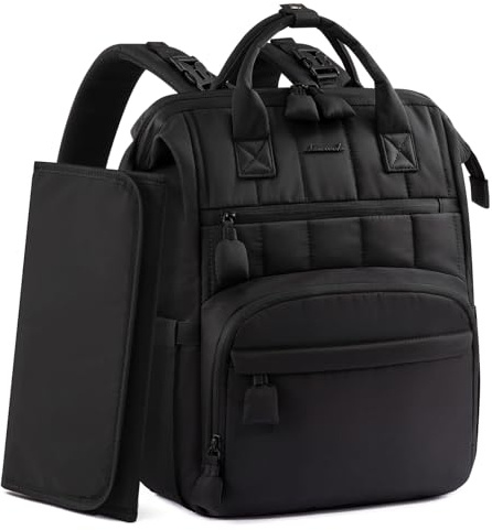 LOVEVOOK Wickelrucksack Groß, Baby Wickeltasche Rucksack Diaper Bag mit Wickelunterlage, Wasserabweisend Babytasche Mommy Wickeltasche Organizer mit Kinderwagengurten für Mama und Papa, Schwarz