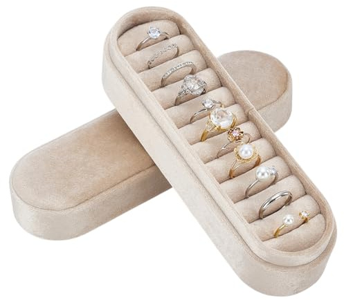 FINGERINSPIRE Kleine Ringbox Aus Samt Oval 18.1x5.5x5.7cm Florales Weiß Mit Weichem Samtfutter Kompakte Ring Und Ohrstecker Aufbewahrungsbox Für Unterwegs Und Zu Hause