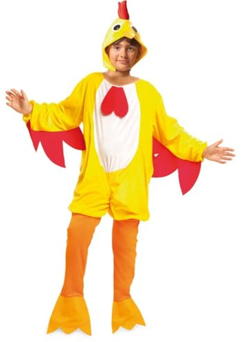 My Other Me - Disfraz Gallo Niño, talla 10-12 años. Incluye gorro con ojos, pico, barbilla y cresta roja, mono amarillo con alas y cola rojas y pantalón con cubrepiés naranjas que parecen patas.
