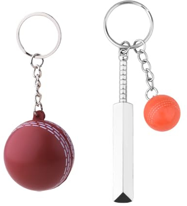 Guqqeuc Cricket Stress Relief Gifts for Son Daughter Birthday Christmas Gifts for Cricket Lovers Fans Cricket Stress Ball Keyring Cricket Gifts for Mum Dad Retirement Gifts Cricket Bat Key Ring 2pcs