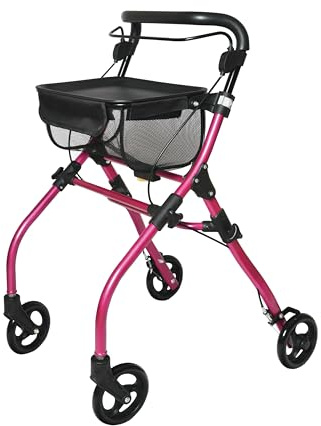 Identités, Rollator Neo Dandy, Déambulateur D'Intérieur, Améliore La Mobilité, Plateau, Sac Intégré, Hauteur Réglable, Poids Max 100 kg, Coloris Rose