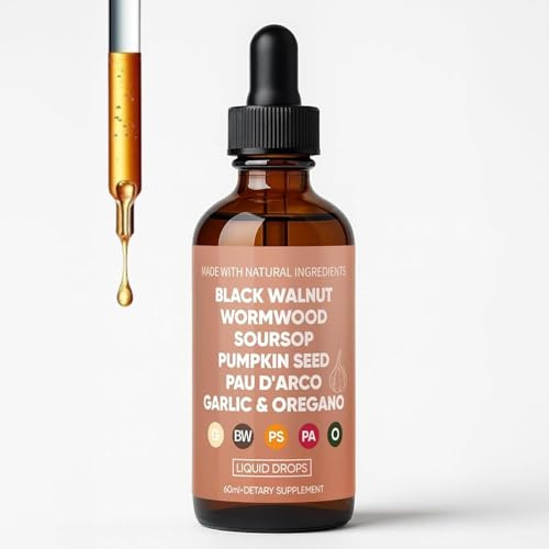 Black Walnut Wormwood & Clove Drops with Soursop,Garlic,Pumpkin Seed,PAU D'Arco,Oil of Oregano, Turmeric, Berberine–Gut Cleanse Supplement for Digestive Support & Daily Wellness, 60ml(1)