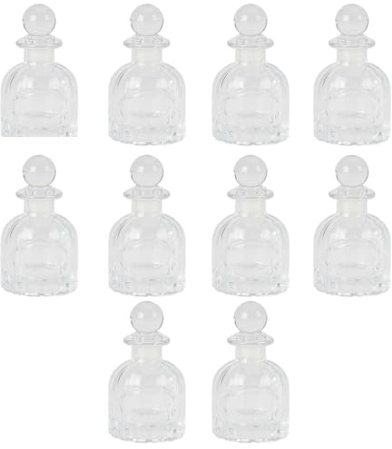 Lot de 10 Flacons en Verre Ciselé, 50 ml, 9,5 x 5 cm, Cadeau Invités Mariage, avec Bouchon Hermétique, Style Vintage