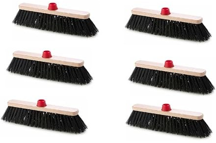 FercasaShop® Set di 6 Scope Industriali da Esterno Outdoor per Giardini, Balconi e Vialetti, Robuste con Setole Fitte e Rigide, Larghezza 27.5 cm, Multicolore