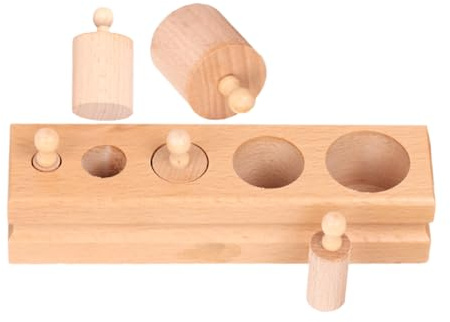 Juego de formas apilables y de encastre – Juego sensorial de clasificación de madera tronco con cilindros en pomo, para niños, desarrollo sensorial, aprendizaje preescolar y educación precoz