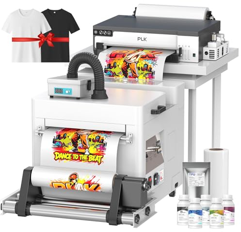 PLK A3 DTF Printer with Shaker Dryer&Purifier,XP600 DTF Machine,Roll Feeder,Film-Cutter,Double Speed,Upgraded L18058 with White Ink Stirring System,Apparel Transfer Printing