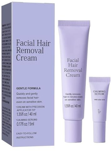 Facial Hair Remover Cream for Women and Serum, Face Hair Remover for Women,Hair Removal Cream Kit, Quick & Effective Depilatory Cream & Calming Serum for Upper Lip, Chin, Cheeks, Hydrating Care