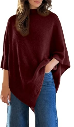 Poncho da donna in maglia a costine, poncho in lana merino, mantello asimmetrico, casual, lavorato a maglia, maglione senza cuciture, con sensazione di cashmere, per inverno, primavera, autunno