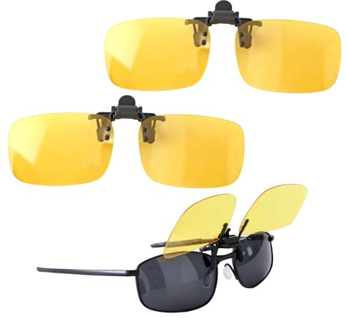 CanQuanSWZX 2 Stück Polarisierte Nachtsichtbrille für Nachtfahrten, Aufsteck Nachtfahrbrille mit Flip-Up Design und AR-Beschichtung, Blendfrei für Autofahrer, UV400 Schutz, Nachtbrille zum Autofahren