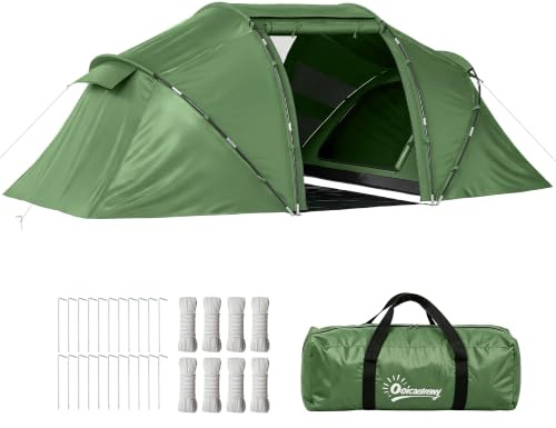 Outsunny Tunnelzelt für 4 Personen Campingzelt mit Tür Bodenplane | Groß, 2000mm Wasserdicht, Familienzelt, Gruppenzelt, für Camping Reise Trekking Garten