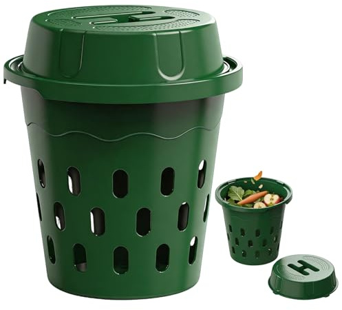 BRGD 2 Pezzi 8L Compostiera per Lombrichi Interrata, Verde Lombricompostiera con Coperchi e Fori di Ventilazione per Orti, Letti Rialzati, Giardini, Vivai, Fattorie, Giardinieri