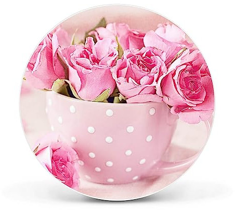 banjado Magnettafel Ø 47cm Weiß - Magnetwand aus Metall - Magnetpinnwand als Memoboard - Pinnwand Magnettafel Küche, Büro, Kinderzimmer inkl. 4 Magnete & Montageset - Tasse Voll Rosen