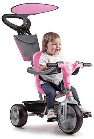 FEBER - Baby Plus Music Pink, Triciclo para Niños con Estructura Metálica y Cinturón de Seguridad, 2 Posiciones, Silla de Empuje y Mando para Música con Altavoz, 9 Meses+, Rosa, Famosa (800012132)