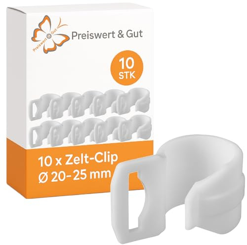 Preiswert&Gut 10 x Zelt-Clip Kunststoffhaken Ø 20–25 mm C-Clips für Camping Vorzelt & Zeltstangen, Innenzelthaken für Zeltgestänge Campingausrüstung und Zeltzubehör