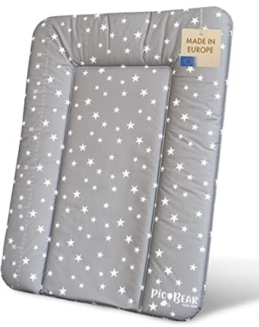 pic Bear Wickelauflage - hochwertige OEKO-TEX Wickeltischauflage - pflegeleichte Wickelunterlage - Auflage Wickelkommode - 50 x 70 cm - Sterne grau-weiß