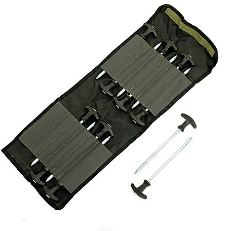 Lucx Heringe-Set 12-TLG + Tasche für Bivvy Erdnägel Zeltnägel T-Pegs für Angelzelte Karpfenzelte