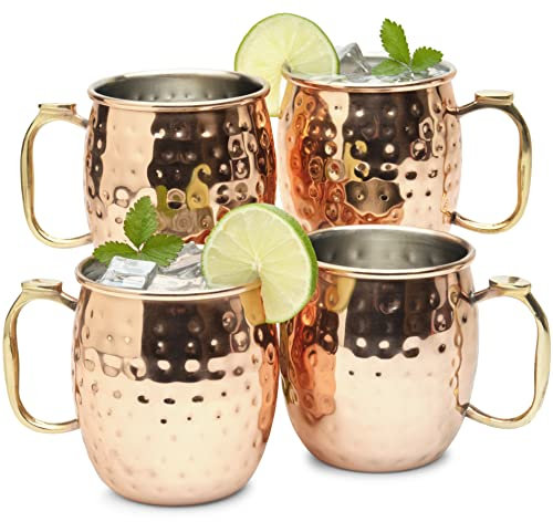 Kitchen Science Moscow Mule Becher, Edelstahl gefütterte Kupfer Moscow Mule Becher Set von 4 (510 ml) | Edelstahlbecher mit neuer Daumenauflage | Innenseite aus anlaufgeschütztem Stahl (1 - 4 Stück)