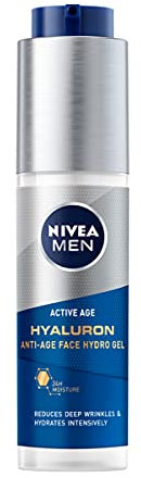 NIVEA MEN Anti-Age Hyaluron Hydro Gel Uomo 50 ml, Crema viso uomo in gel per pelli mature, Crema viso acido ialuronico in gel idratante, rivitalizzante e rinfrescante