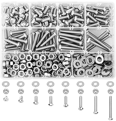 Hakkin 330pcs SAE 1/4-20 UNC Hex Socket Button Head Cap Screw Bolts Flat Washers Nuts Assortment Kit 304 Stainless Steel, 8 Sizes (Length 3/8 to 2), Machine Screws Set with Storage Case