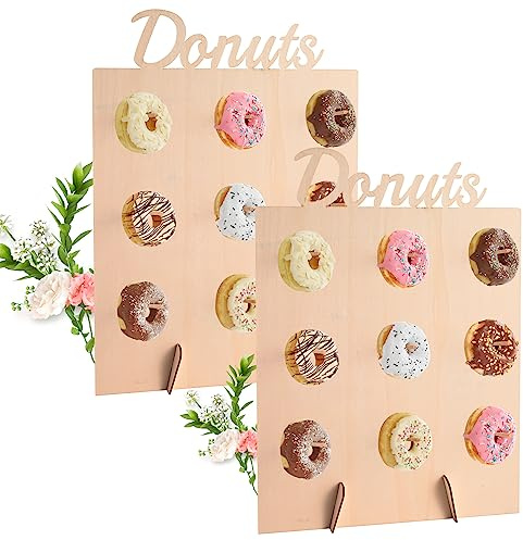 Aohcae 2 Stück Donut Wall, 9 Löcher Donut Ständer Donut Stand Holz für Hochzeit, Geburtstagsfeier, Süßigkeitenwagen, Party
