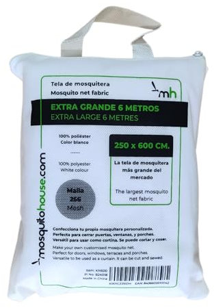 Tela de mosquitera 6 metros x 2,50 metros (Blanco)