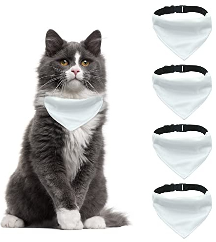 HACRAHO Hundehalstuch, 4 Stück, weiß, Dreiecks-Hundehalstuch mit verstellbarer Schnalle, Sublimation, blanko, für Hunde und Katzen, Größe S