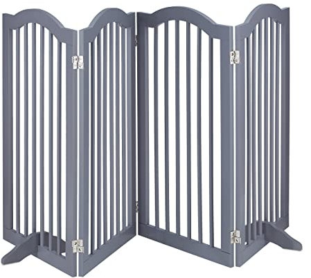 Relaxdays Absperrgitter, freistehendes Schutzgitter, H x B: 92 x 205 cm, mit Füßen, Hunde, Katzengitter klappbar, grau