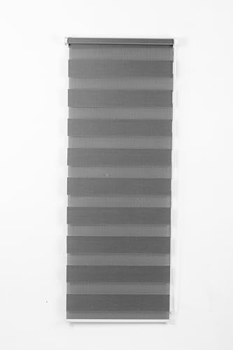 Funky Gadgets Day and Night Roller Blinds Dual Layer Fabric Zebra Blind Translucent or Blackout Vision Roller Shades No Drill Blinds Curtains for Windows and Doors Grey, 64W x 165H cm
