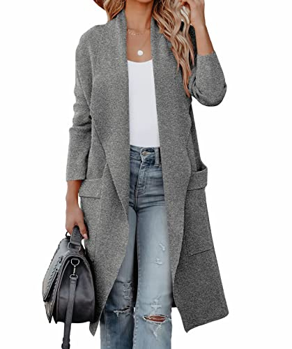 kinstell Cardigan Long décontracté à Manches Longues Ouvert sur Le Devant en Tricot drapé pour Femme avec Poches