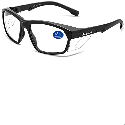 ProtectX Safety Reading Glasses 2.5 Diopter,Safety Glasses with Readers 2.5 | Protective Eyewear for Work, Indoor/Outdoor, ANSI Z87.1