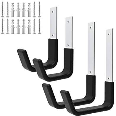 Juformin Robuste Haken für Garage, Aufbewahrung, Utility-Haken, Wandhalterung, Garagenhaken, strapazierfähig, Garagen-Wandhaken, Leiterhaken, Laubgebläse-Aufhänger (2 kleine und 2 mittel)
