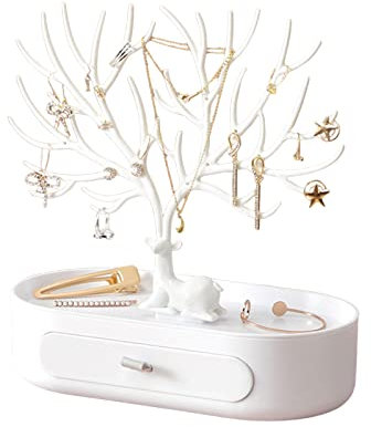 Porta Gioielli Donna Albero Porta Gioielli Donna In Plastica Espositore Porta Orecchini A Forma Di Albero Per Albero Di Corno Per Orecchini, Collane, Bracciali, Orologi E Anelli (Bianco)