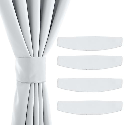 PONY DANCE 4 Stück Magnetische Raffhalter für Vorhänge Blickdichte Gardinen Raffhalter Magnetisch Vorhanghalter Gardinen Halterung mit Magneten, 47x10 cm, Grau-weiß