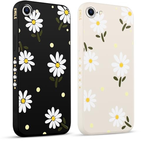 Pnakqil 2 stück Handyhülle für iPhone 7/8 / iPhone SE 2022/2020 4,7, Hülle Gänseblümchen Chrysantheme Bemaltes Muster süß Ästhetik Silikon Schutzhülle Tasche Schön Mädchen Kameraschutz Case