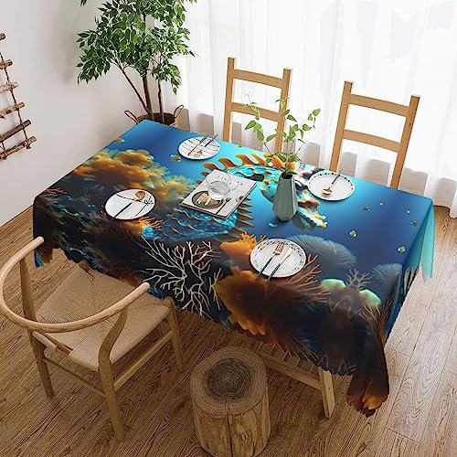 Blaue Seepferdchen-Tischdecke, waschbar, bedruckt, Dekostoff, Tischdecke für Esstisch, Buffet, Partys, Bauernhaus, Küche, 137 x 183 cm