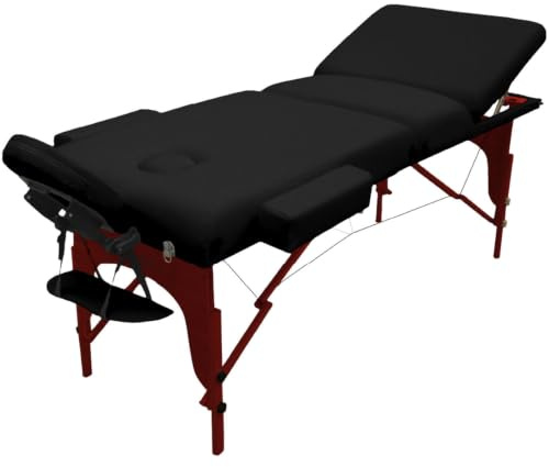 Vivezen - Table de Massage 15 cm Pliante 3 Zones en Bois foncé avec Panneau Reiki + Accessoires et Housse de Transport - Noir