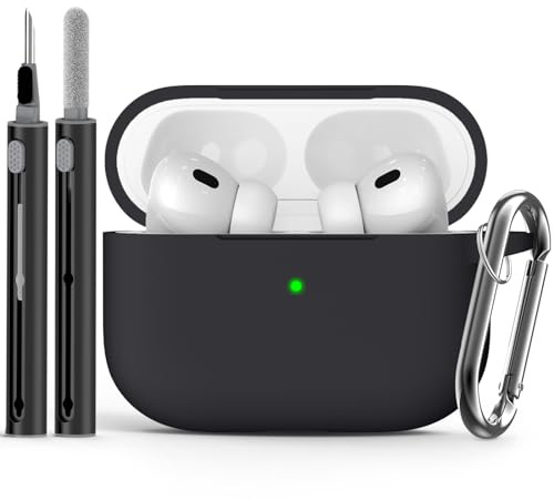 Ljusmicker for AirPods Pro Case Cover with Cleaner Kit,Soft Silicone Protective Cover for Apple AirPod Pro 2nd/1st Generation Case for Women Men,AirPods Pro 2/Pro Case Accessories with Keychain-Black