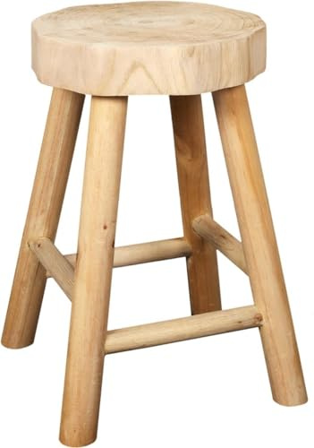WDMT Handgefertigter Holzhocker – Ø26 x 40 cm – Runder Hocker aus nachhaltigem Massivholz – Beistellhocker oder dekoratives Sitzmöbel – Runder Hocker für Wohnzimmer, Flur oder Schlafzimmer – Braun