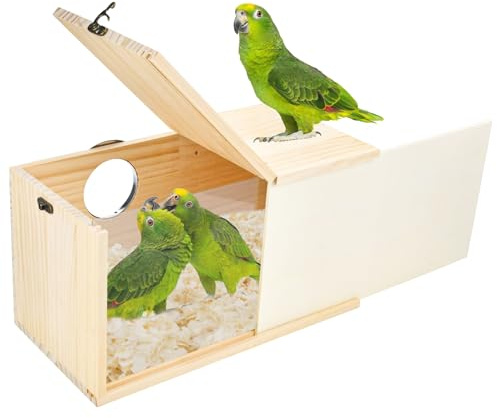 ShuRung Parrot Nesting Box Cockatiel Nesting Box Bird Breeding Box House Handcrafted Wooden Acrylic Transparent Bird Box with Detachable Wooden Board for Parakeets Cockatiel Budgie Conure Parrot XL
