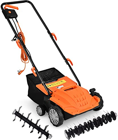 COSTWAY Escarificador Eléctrico 2 en 1, Aireador de Césped con Cable de 12 Amperios, Capacidad de Bolsa 30L, Desmalezador Ajustable de 3 Posiciones y 2 Cuchillas Extraíbles (40L, Naranja)