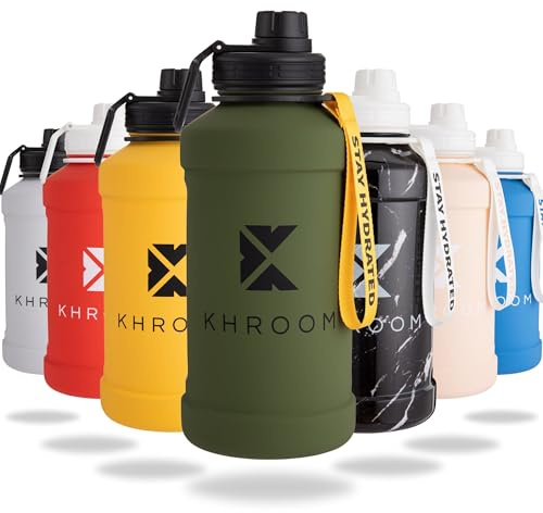 Khroom Borraccia in acciaio inox 1,3L & 2,2L – Per bevande gassate, a prova di perdite, lavabile in lavastoviglie | XXL Bottiglia d'acqua in metallo 2 litri Per Fitness, Sport e Outdoor Verde