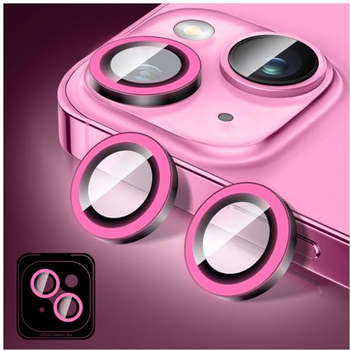 Kucheed Luminous Camera Lens Protector Compatible for iPhone 13/13 Mini, Bling Noctilucent Tempered Glass Camera Cover Film Stickers, Glow in the Dark Automatic Alignment Alloy Rings