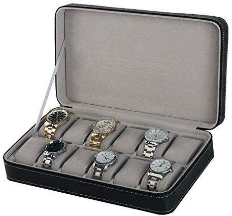 LVUNZJCA Uhrenbox 12 Slot Black Leather Zipper Uhr-Kasten Uhr Lagerung Display Box für Damen und Herren