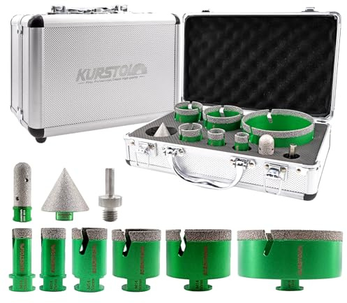 KURSTOL Diamant-Bohrkrone Kit - Diamantbohrer 20/25/35/50/68/110MM+20MM Diamant fingerfräser Bit+50MM Fasenfräser+Sechskant-Schaft Adapter für Porzellan Fliese Granit Marmor