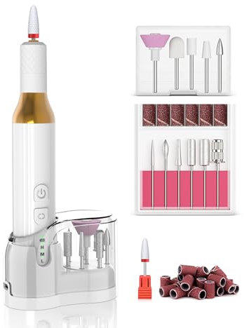 PETYDOOT Nagelfräser,Fräser für Gelnägel 12 in 1 Kabellos Elektrische Nagelfeile Pediküre Maniküre Set für Acryl Gelnägel Nagelfräser für Gelnägel,Nail Drill Weiß