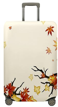 Highdi Kofferschutzhülle, Herbstliche Ahornblätter Elastisch Kofferhülle, Waschbar Staubdichte Reisekoffer Hülle, Koffer Schutzhülle, Kofferhülle mit Reißverschluss (Beige,S (18-20 Zoll))