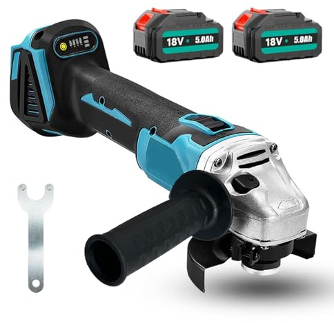 Meuleuse d'angle 18 V - Disque de tronçonneuse sans fil - 125 mm - Avec batterie 2 x 5500 mAh - Disque à tronçonner sans fil - Pour enlever la peinture et le polissage