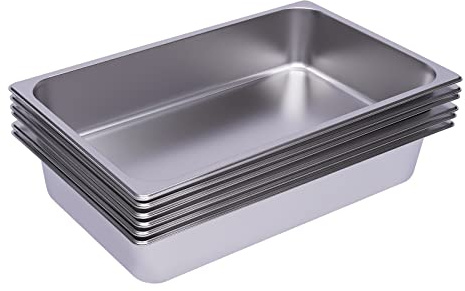 OUKANING VonVVer 1/1 1/2 rostfritt stål gastronormbehållare 6-pack – matbehållare för kommersiell varmhållningsbehållare stapelbar 0,7 mm hotellpanna bord matpanna för mat tårtor (1/1, 53 x 33 x 10 cm